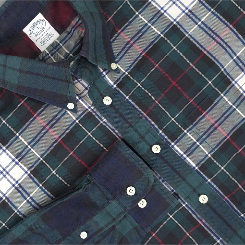 Brooks Brothers Shirt Mens XL Green Plaid Non Iron Supima Cotton Button Down
